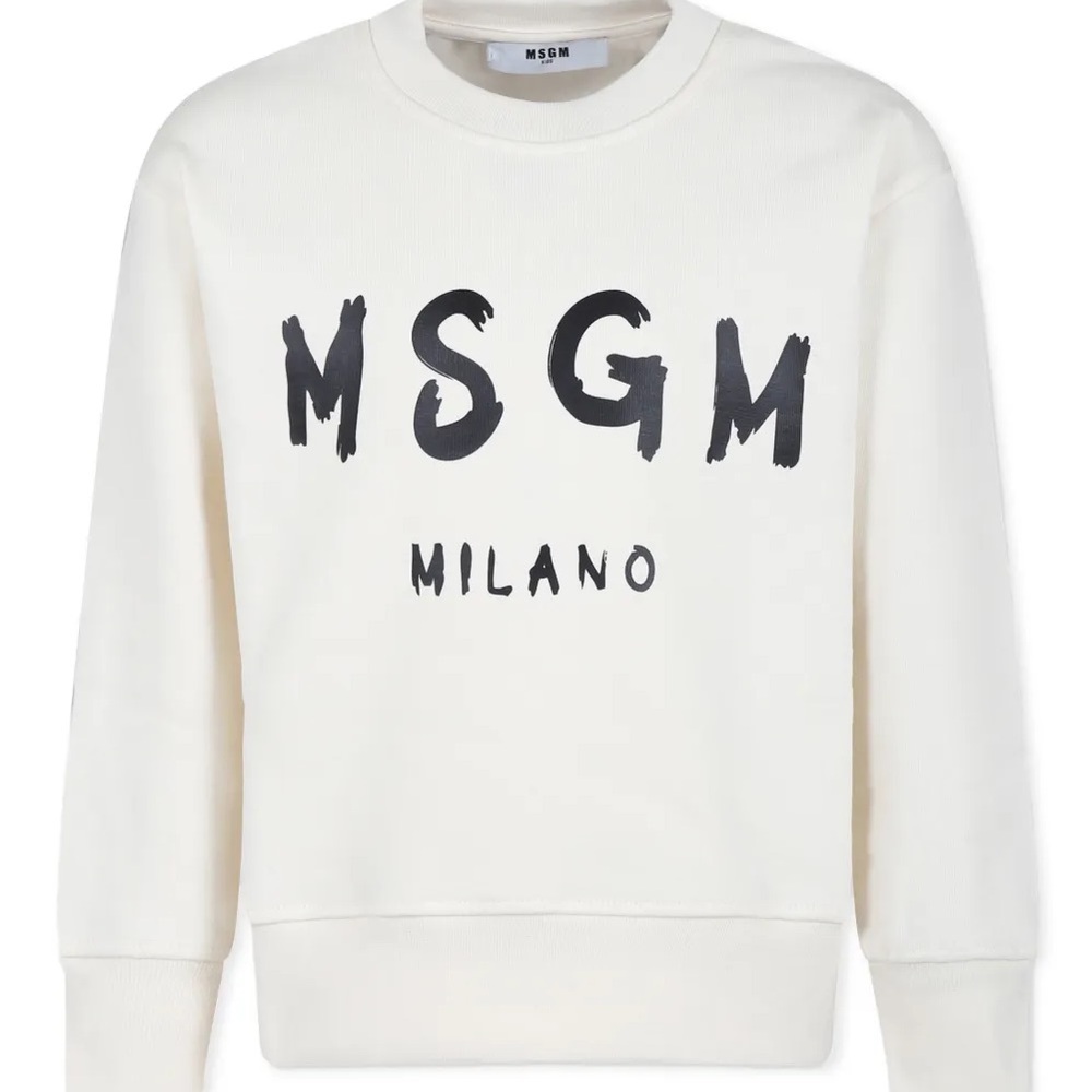 MSGM Cream Crewneck Sweater with Black Logo
